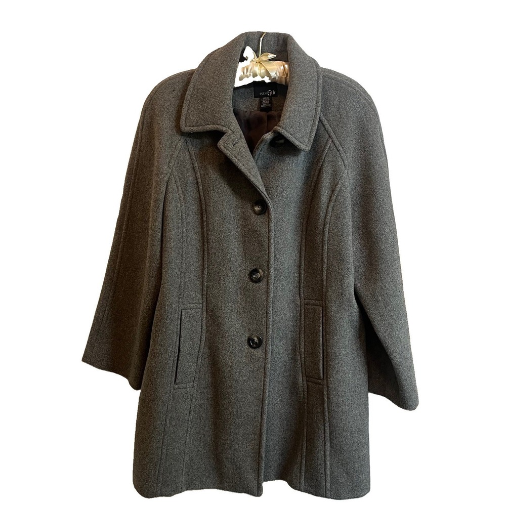 East 5th Wool-Blend Dark Gray Wide Lapel Buttons Lined Women's XL Petite